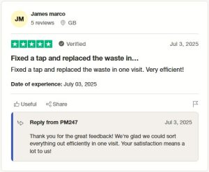 fixing a broken tap testimonial