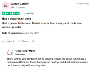central heating power flush testimonial